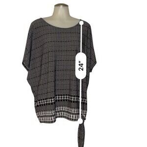 Rafaella Women Black White Geometric Print Tunic Top Shirt Blouse w/ tie medium